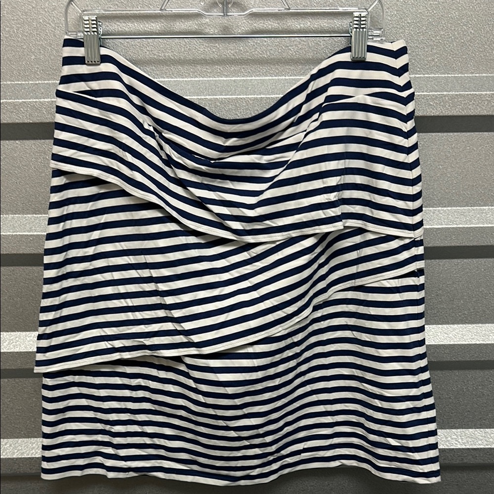 J. McLaughlin Nicola Tiered‎ Catalina Skirt White Blue Size XL Stretch NAUTICAL